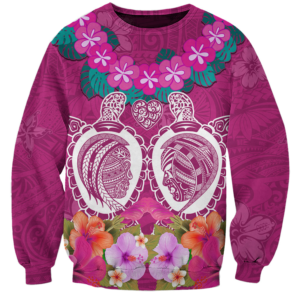 Polynesian Valentine Day Sweatshirt Love Couple Turtle Maori Hibiscus Pink LT03 Unisex Pink - Polynesian Pride