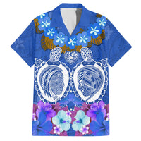 Polynesian Valentine Day Family Matching Off Shoulder Short Dress and Hawaiian Shirt Love Couple Turtle Maori Hibiscus Blue LT03 Dad's Shirt - Short Sleeve Blue - Polynesian Pride