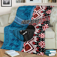 Personalised Aotearoa and Fiji Together Blanket Melanesian Warrior and Koru - Taniko with Hibiscus Tapa Pattern LT03 - Polynesian Pride