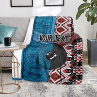 Personalised Aotearoa and Fiji Together Blanket Melanesian Warrior and Koru - Taniko with Hibiscus Tapa Pattern LT03 - Polynesian Pride