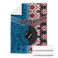 Personalised Aotearoa and Fiji Together Blanket Melanesian Warrior and Koru - Taniko with Hibiscus Tapa Pattern LT03 - Polynesian Pride