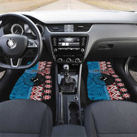 Personalised Aotearoa and Fiji Together Car Mats Melanesian Warrior and Koru - Taniko with Hibiscus Tapa Pattern