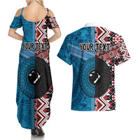 Personalised Aotearoa and Fiji Together Couples Matching Summer Maxi Dress and Hawaiian Shirt Melanesian Warrior and Koru - Taniko with Hibiscus Tapa Pattern LT03 - Polynesian Pride