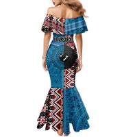 Personalised Aotearoa and Fiji Together Family Matching Mermaid Dress and Hawaiian Shirt Melanesian Warrior and Koru - Taniko with Hibiscus Tapa Pattern LT03 - Polynesian Pride