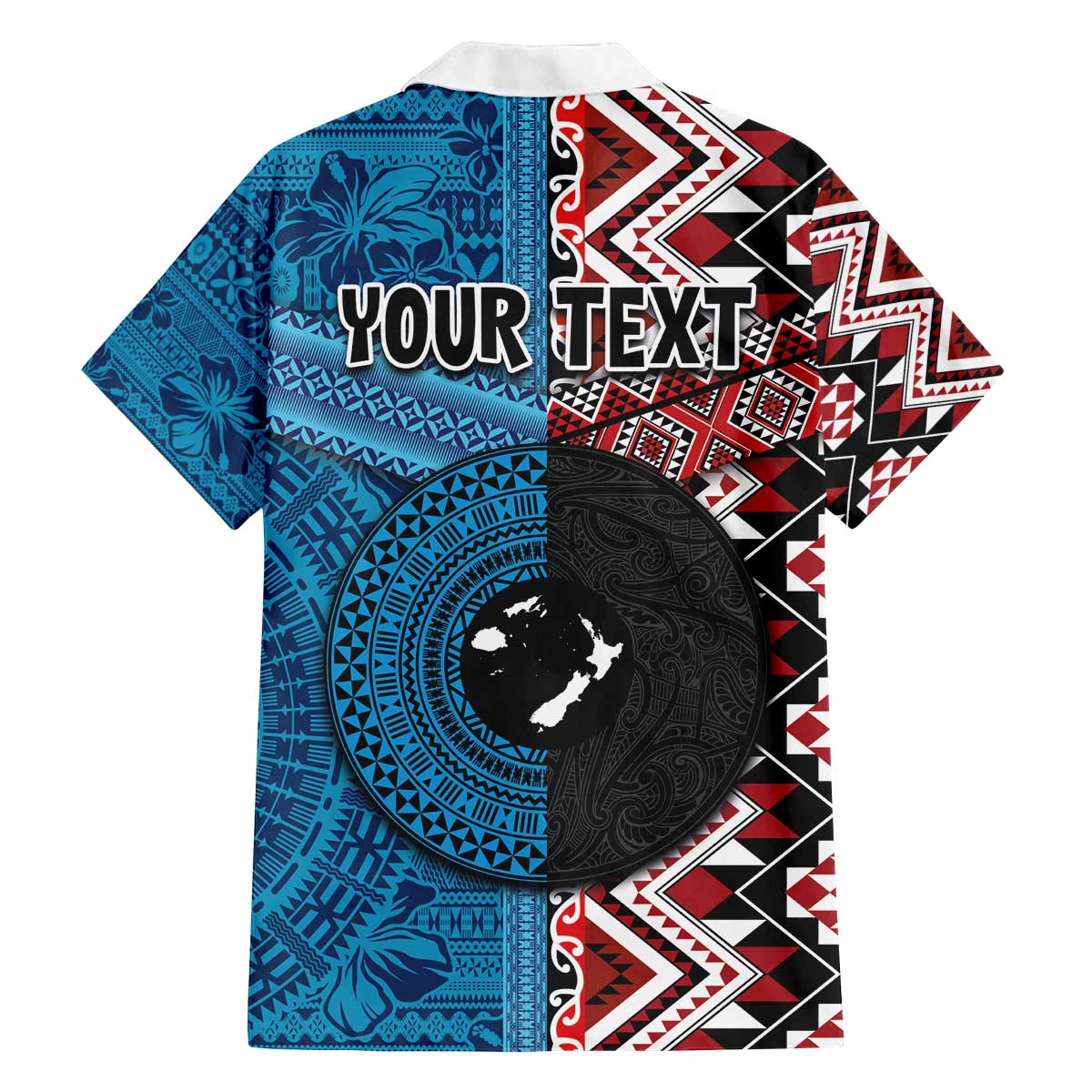 Personalised Aotearoa and Fiji Together Family Matching Off The Shoulder Long Sleeve Dress and Hawaiian Shirt Melanesian Warrior and Koru - Taniko with Hibiscus Tapa Pattern LT03 - Polynesian Pride