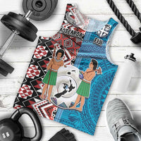 Personalised Aotearoa and Fiji Together Men Tank Top Melanesian Warrior and Koru - Taniko with Hibiscus Tapa Pattern