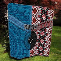 Personalised Aotearoa and Fiji Together Quilt Melanesian Warrior and Koru - Taniko with Hibiscus Tapa Pattern