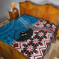 Personalised Aotearoa and Fiji Together Quilt Melanesian Warrior and Koru - Taniko with Hibiscus Tapa Pattern