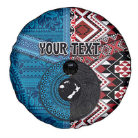Personalised Aotearoa and Fiji Together Spare Tire Cover Melanesian Warrior and Koru - Taniko with Hibiscus Tapa Pattern LT03 - Polynesian Pride