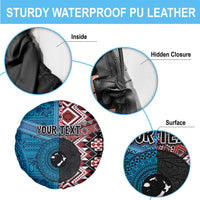 Personalised Aotearoa and Fiji Together Spare Tire Cover Melanesian Warrior and Koru - Taniko with Hibiscus Tapa Pattern LT03 - Polynesian Pride