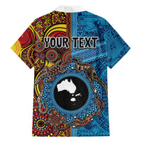 Personalised Australia and Fiji Together Family Matching Long Sleeve Bodycon Dress and Hawaiian Shirt Tribal Palm Tree with Tapa and Aboriginal Animals Half Style LT03 - Polynesian Pride