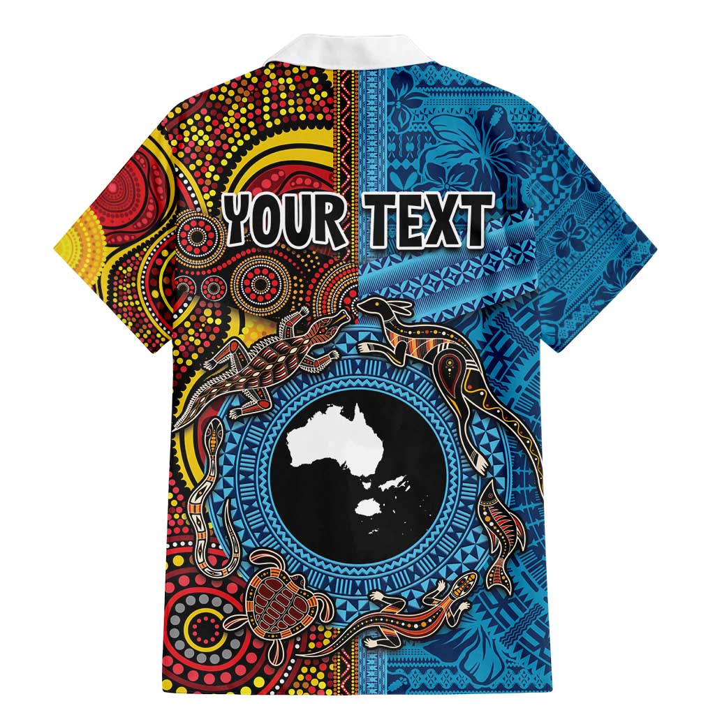 Personalised Australia and Fiji Together Family Matching Mermaid Dress and Hawaiian Shirt Tribal Palm Tree with Tapa and Aboriginal Animals Half Style LT03 - Polynesian Pride