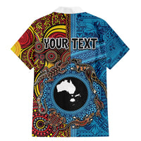 Personalised Australia and Fiji Together Family Matching Mermaid Dress and Hawaiian Shirt Tribal Palm Tree with Tapa and Aboriginal Animals Half Style LT03 - Polynesian Pride
