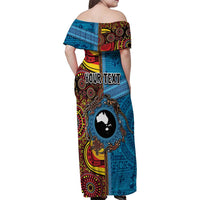 Personalised Australia and Fiji Together Family Matching Off Shoulder Maxi Dress and Hawaiian Shirt Tribal Palm Tree with Tapa and Aboriginal Animals Half Style LT03 - Polynesian Pride
