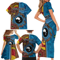 Personalised Australia and Fiji Together Family Matching Short Sleeve Bodycon Dress and Hawaiian Shirt Tribal Palm Tree with Tapa and Aboriginal Animals Half Style LT03 - Polynesian Pride