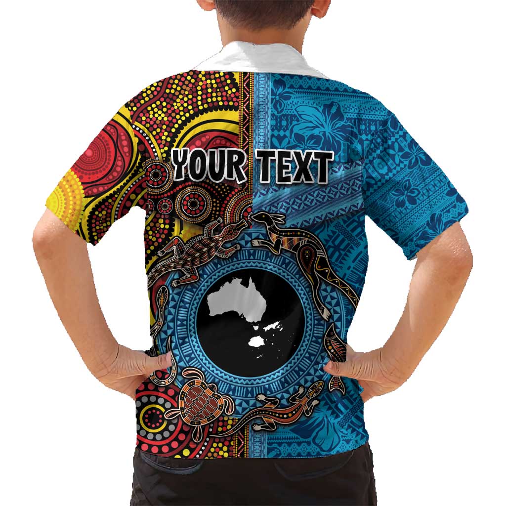 Personalised Australia and Fiji Together Family Matching Summer Maxi Dress and Hawaiian Shirt Tribal Palm Tree with Tapa and Aboriginal Animals Half Style LT03 - Polynesian Pride