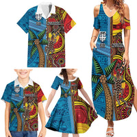 Personalised Australia and Fiji Together Family Matching Summer Maxi Dress and Hawaiian Shirt Tribal Palm Tree with Tapa and Aboriginal Animals Half Style LT03 - Polynesian Pride