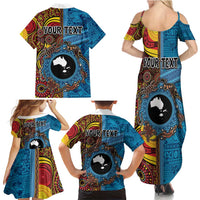 Personalised Australia and Fiji Together Family Matching Summer Maxi Dress and Hawaiian Shirt Tribal Palm Tree with Tapa and Aboriginal Animals Half Style LT03 - Polynesian Pride