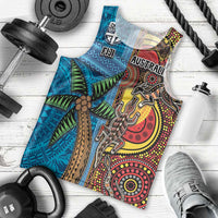 Personalised Australia and Fiji Together Men Tank Top Tribal Palm Tree with Tapa and Aboriginal Animals Half Style
