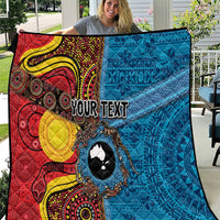 Personalised Australia and Fiji Together Quilt Tribal Palm Tree with Tapa and Aboriginal Animals Half Style