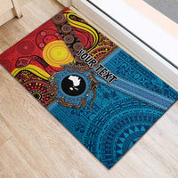 Personalised Australia and Fiji Together Rubber Doormat Tribal Palm Tree with Tapa and Aboriginal Animals Half Style