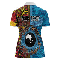 Personalised Australia and Fiji Together Women Polo Shirt Tribal Palm Tree with Tapa and Aboriginal Animals Half Style LT03 - Polynesian Pride