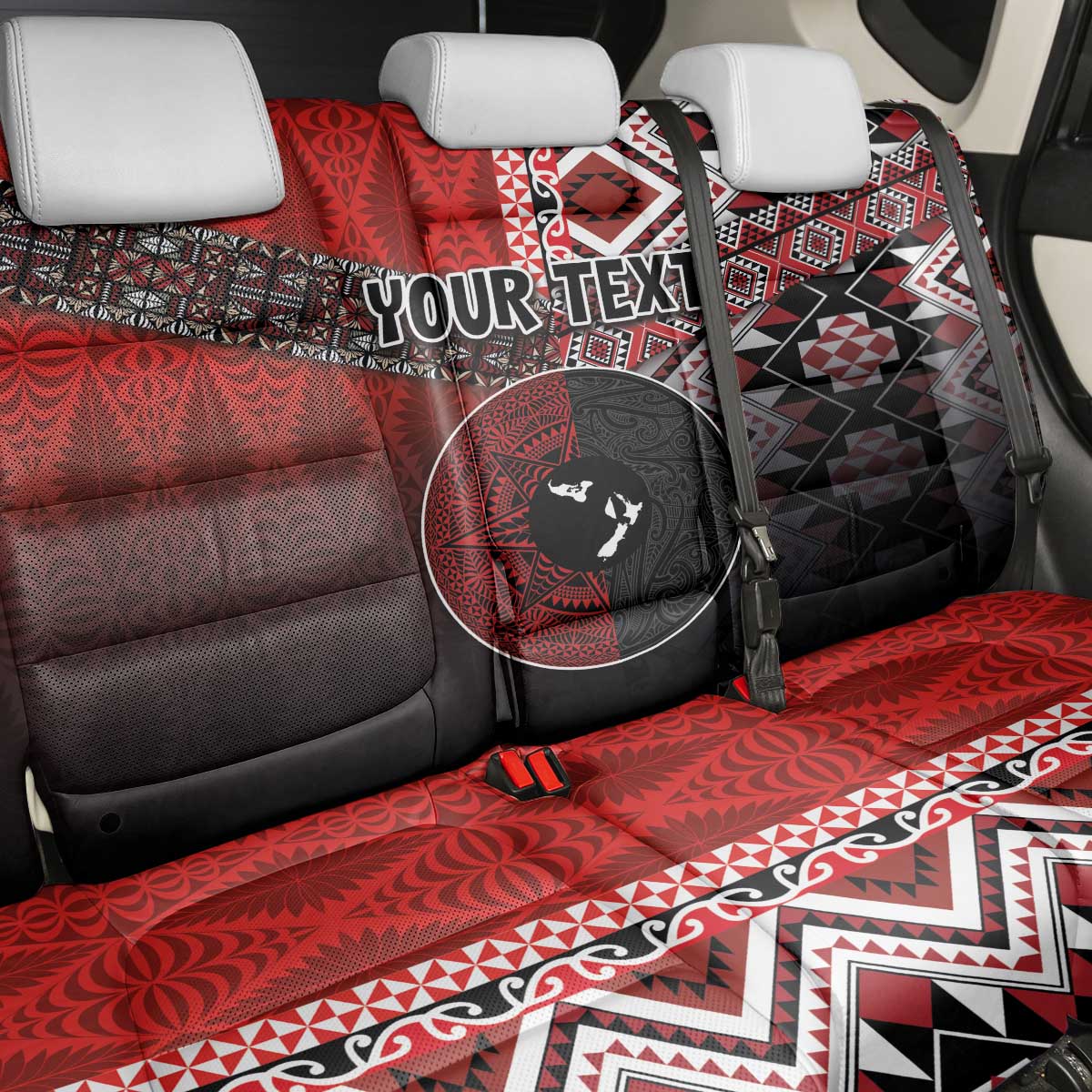 Personalised Aotearoa and Tonga Together Back Car Seat Cover Manaia and Tongan Tribal Cross - Taniko and Ngatu Art Tattoo LT03 - Polynesian Pride