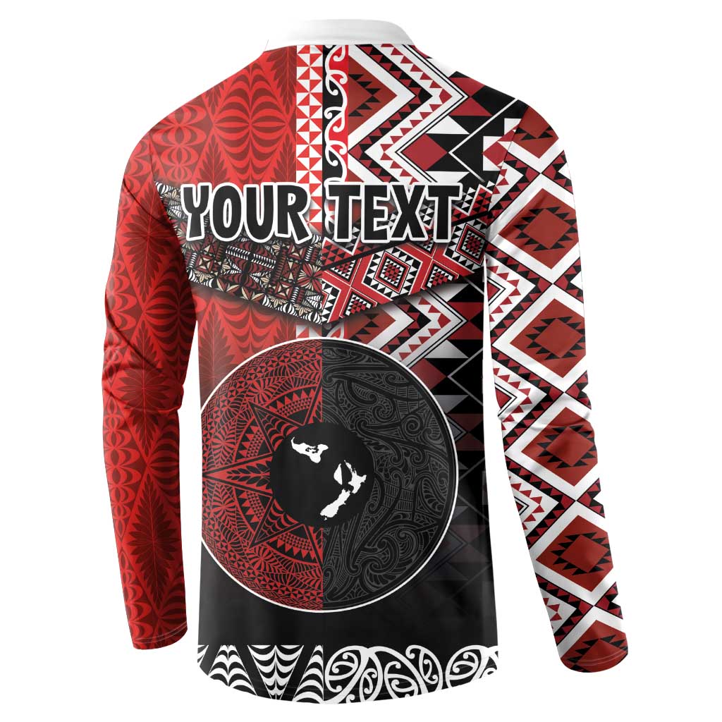 Personalised Aotearoa and Tonga Together Button Sweatshirt Manaia and Tongan Tribal Cross - Taniko and Ngatu Art Tattoo