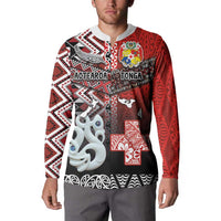 Personalised Aotearoa and Tonga Together Button Sweatshirt Manaia and Tongan Tribal Cross - Taniko and Ngatu Art Tattoo