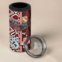Personalised Aotearoa and Tonga Together 4 in 1 Can Cooler Tumbler Manaia and Tongan Tribal Cross - Taniko and Ngatu Art Tattoo