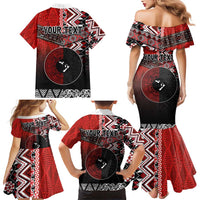 Personalised Aotearoa and Tonga Together Family Matching Mermaid Dress and Hawaiian Shirt Manaia and Tongan Tribal Cross - Taniko and Ngatu Art Tattoo