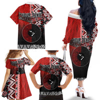 Personalised Aotearoa and Tonga Together Family Matching Off The Shoulder Long Sleeve Dress and Hawaiian Shirt Manaia and Tongan Tribal Cross - Taniko and Ngatu Art Tattoo