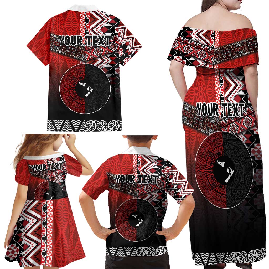 Personalised Aotearoa and Tonga Together Family Matching Off Shoulder Maxi Dress and Hawaiian Shirt Manaia and Tongan Tribal Cross - Taniko and Ngatu Art Tattoo LT03 - Polynesian Pride