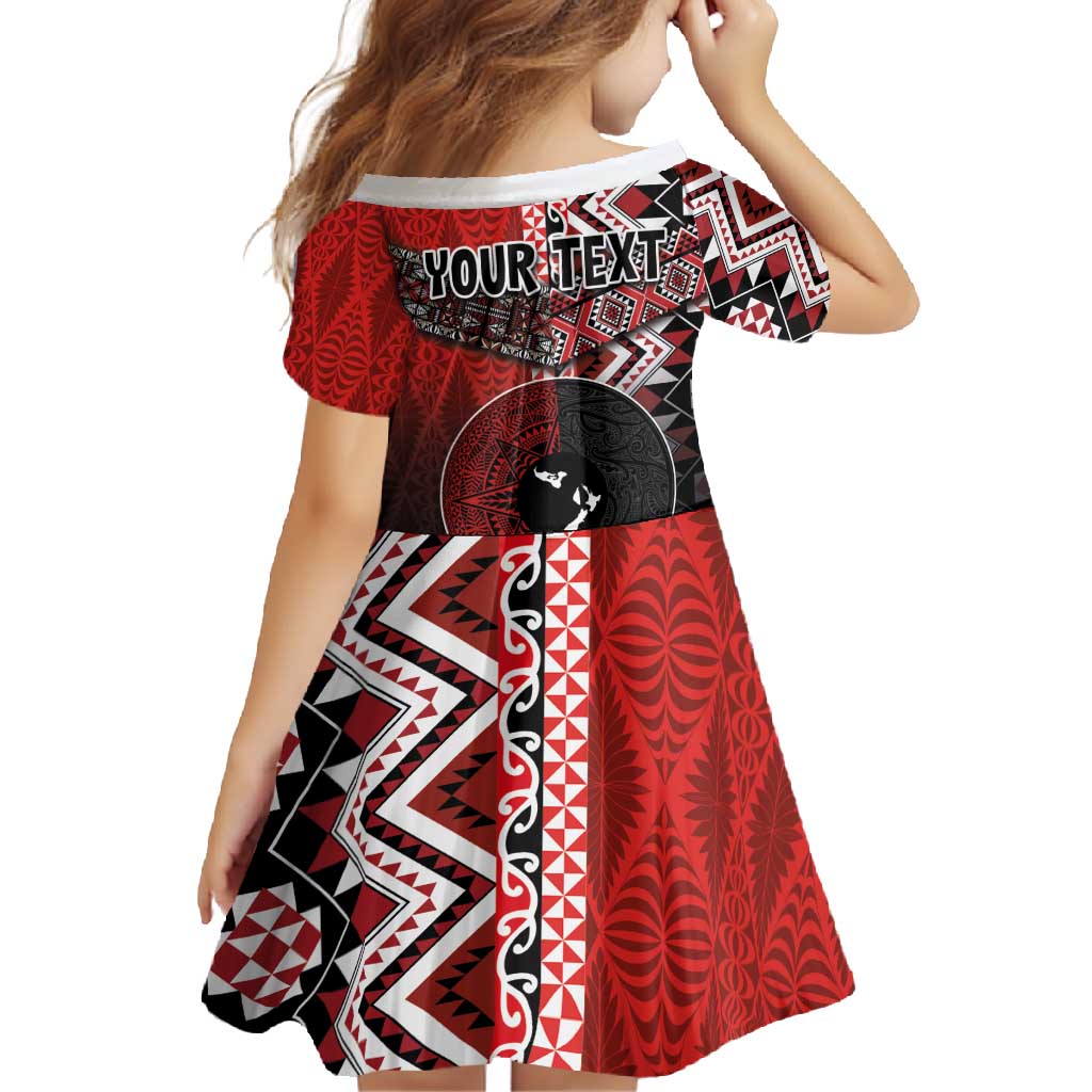 Personalised Aotearoa and Tonga Together Family Matching Short Sleeve Bodycon Dress and Hawaiian Shirt Manaia and Tongan Tribal Cross - Taniko and Ngatu Art Tattoo LT03 - Polynesian Pride