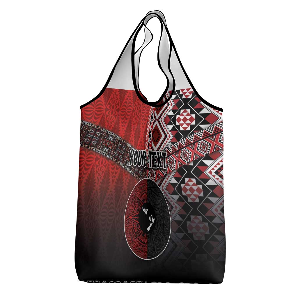 Personalised Aotearoa and Tonga Together Grocery Bag Manaia and Tongan Tribal Cross - Taniko and Ngatu Art Tattoo LT03 - Polynesian Pride