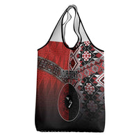 Personalised Aotearoa and Tonga Together Grocery Bag Manaia and Tongan Tribal Cross - Taniko and Ngatu Art Tattoo LT03 - Polynesian Pride