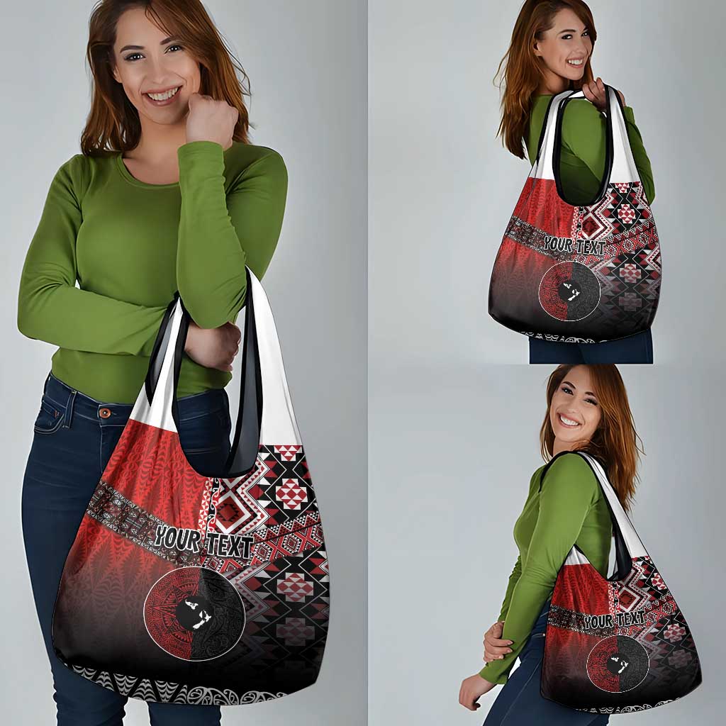 Personalised Aotearoa and Tonga Together Grocery Bag Manaia and Tongan Tribal Cross - Taniko and Ngatu Art Tattoo LT03 - Polynesian Pride