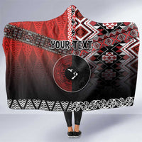 Personalised Aotearoa and Tonga Together Hooded Blanket Manaia and Tongan Tribal Cross - Taniko and Ngatu Art Tattoo LT03 One Size Red - Polynesian Pride
