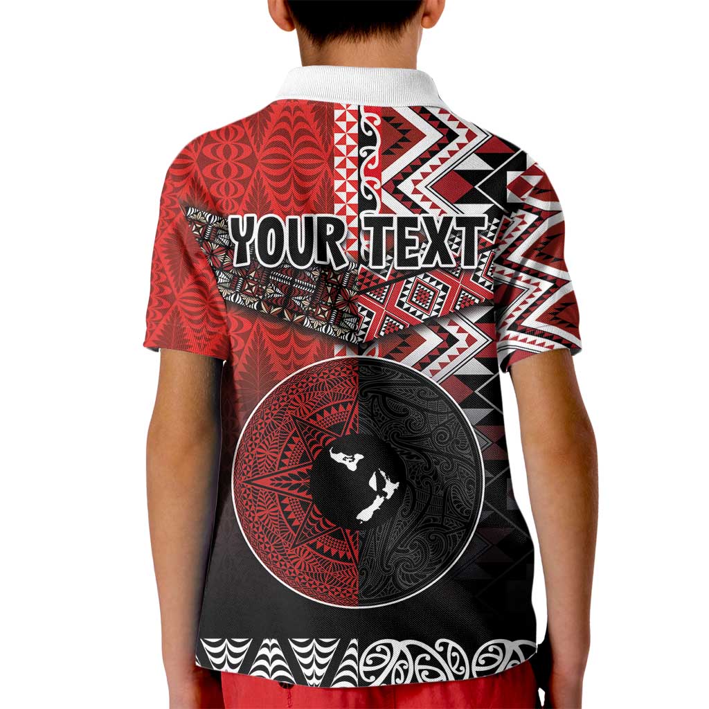 Personalised Aotearoa and Tonga Together Kid Polo Shirt Manaia and Tongan Tribal Cross - Taniko and Ngatu Art Tattoo LT03 - Polynesian Pride