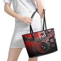 Personalised Aotearoa and Tonga Together Leather Tote Bag Manaia and Tongan Tribal Cross - Taniko and Ngatu Art Tattoo
