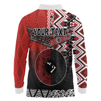Personalised Aotearoa and Tonga Together Long Sleeve Polo Shirt Manaia and Tongan Tribal Cross - Taniko and Ngatu Art Tattoo LT03 - Polynesian Pride