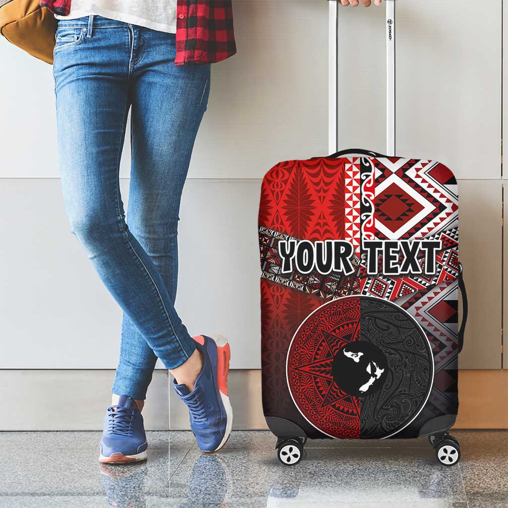 Personalised Aotearoa and Tonga Together Luggage Cover Manaia and Tongan Tribal Cross - Taniko and Ngatu Art Tattoo