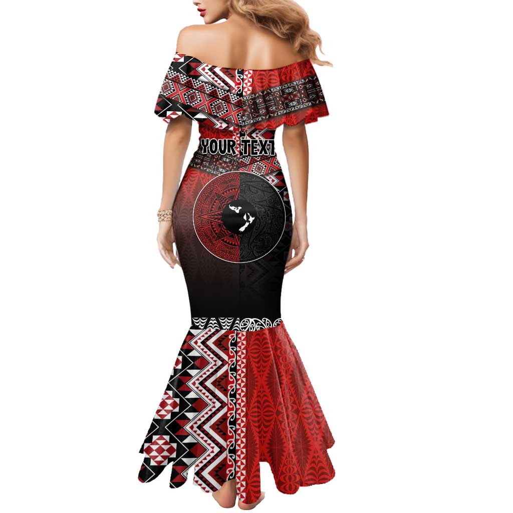 Personalised Aotearoa and Tonga Together Mermaid Dress Manaia and Tongan Tribal Cross - Taniko and Ngatu Art Tattoo LT03 - Polynesian Pride