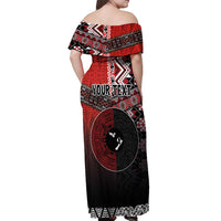 Personalised Aotearoa and Tonga Together Off Shoulder Maxi Dress Manaia and Tongan Tribal Cross - Taniko and Ngatu Art Tattoo LT03 - Polynesian Pride