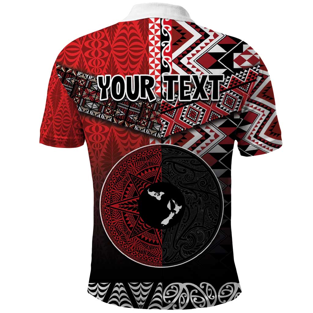 Personalised Aotearoa and Tonga Together Polo Shirt Manaia and Tongan Tribal Cross - Taniko and Ngatu Art Tattoo LT03 - Polynesian Pride