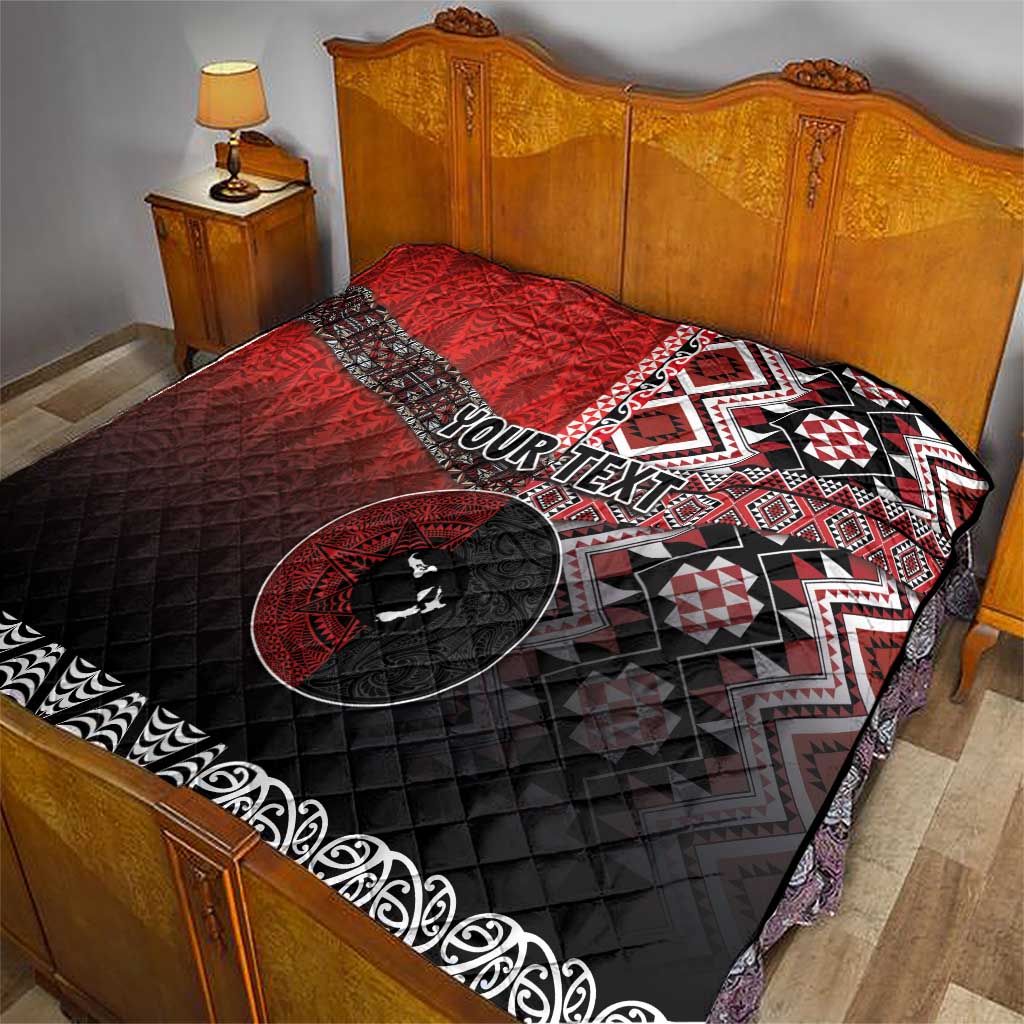 Personalised Aotearoa and Tonga Together Quilt Manaia and Tongan Tribal Cross - Taniko and Ngatu Art Tattoo