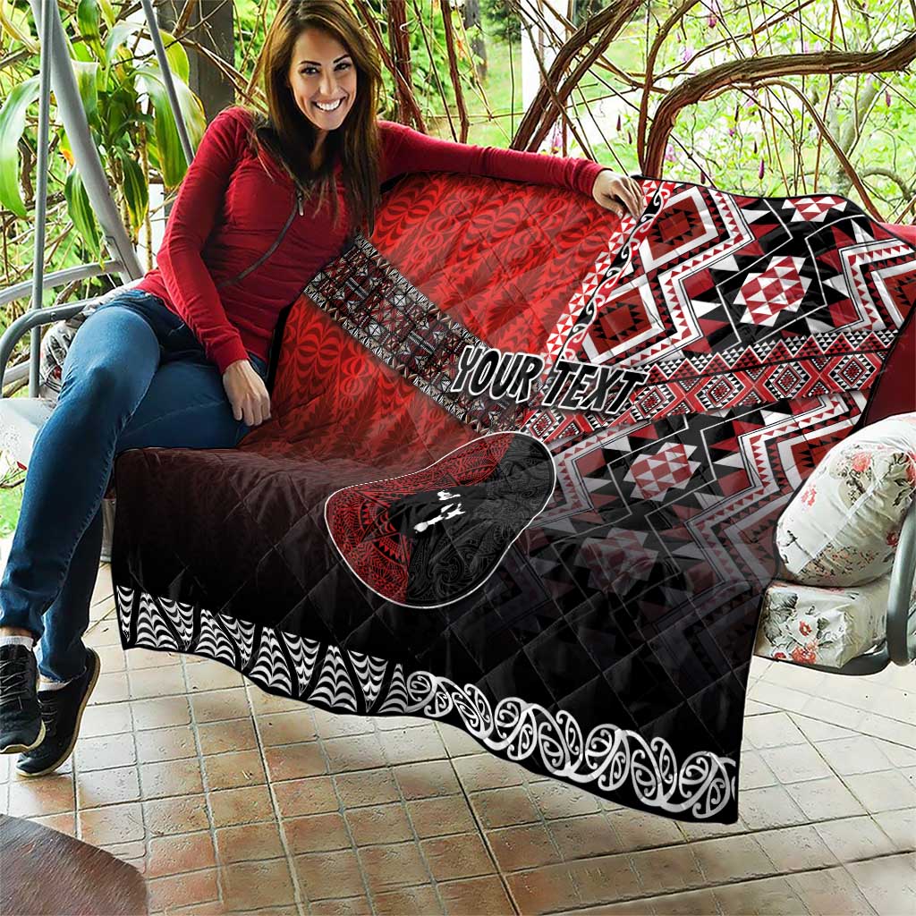 Personalised Aotearoa and Tonga Together Quilt Manaia and Tongan Tribal Cross - Taniko and Ngatu Art Tattoo
