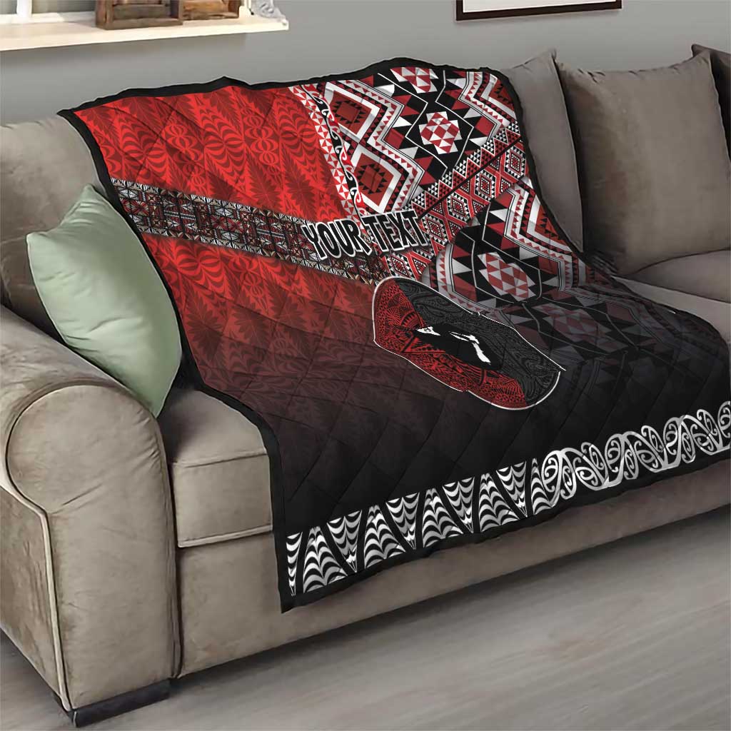 Personalised Aotearoa and Tonga Together Quilt Manaia and Tongan Tribal Cross - Taniko and Ngatu Art Tattoo
