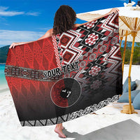 Personalised Aotearoa and Tonga Together Sarong Manaia and Tongan Tribal Cross - Taniko and Ngatu Art Tattoo LT03 One Size 44 x 66 inches Red - Polynesian Pride