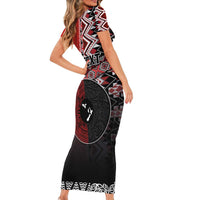 Personalised Aotearoa and Tonga Together Short Sleeve Bodycon Dress Manaia and Tongan Tribal Cross - Taniko and Ngatu Art Tattoo LT03 - Polynesian Pride